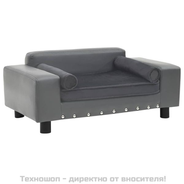 Кучешки диван, сив, 81x43x31 см, плюш и изкуствена кожа