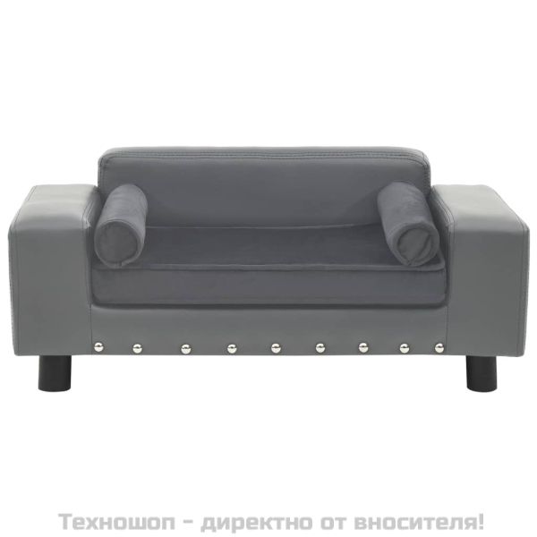 Кучешки диван, сив, 81x43x31 см, плюш и изкуствена кожа