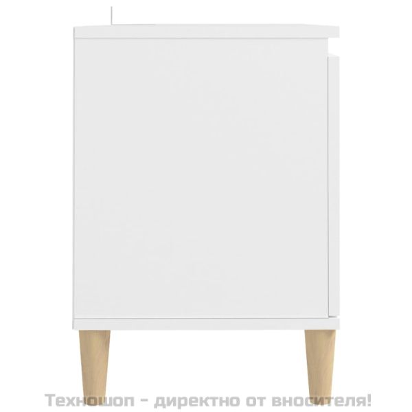 ТВ шкаф с крака от масивно дърво, бял, 103,5x35x50 см