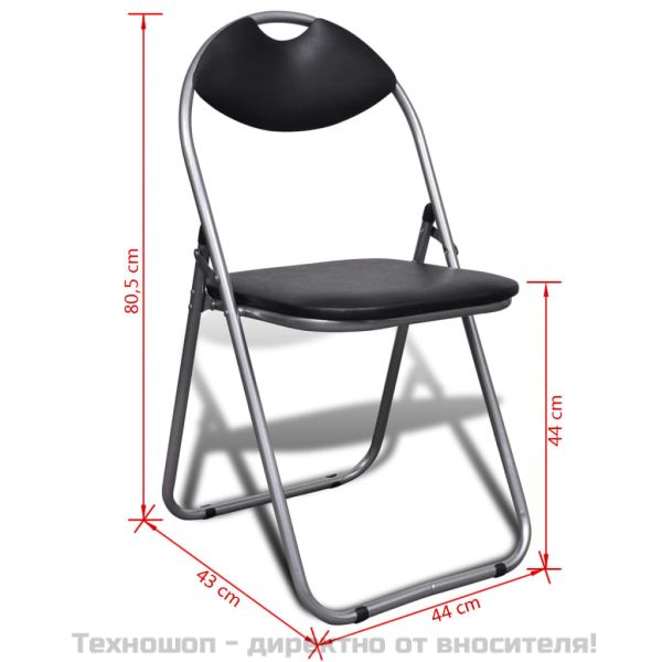 Сгъваеми трапезни столове 6 бр черни изкуствена кожа и стомана