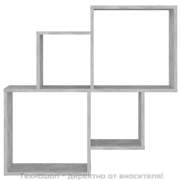 Стенен кубичен рафт, бетонно сив, 80x15x78,5см, инженерно дърво