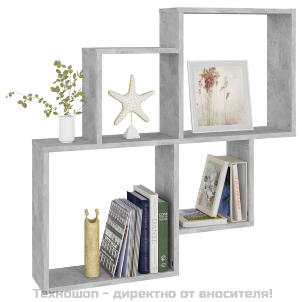 Стенен кубичен рафт, бетонно сив, 80x15x78,5см, инженерно дърво