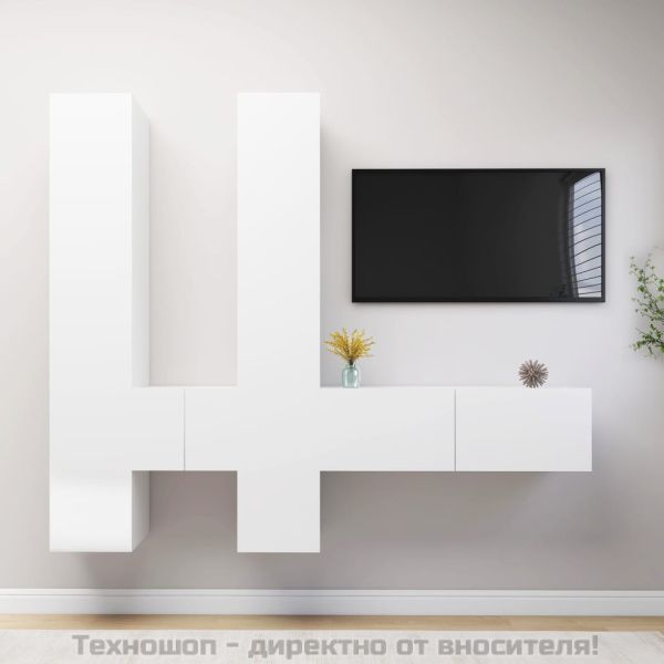 Комплект ТВ шкафове от 6 части, бял, инженерно дърво