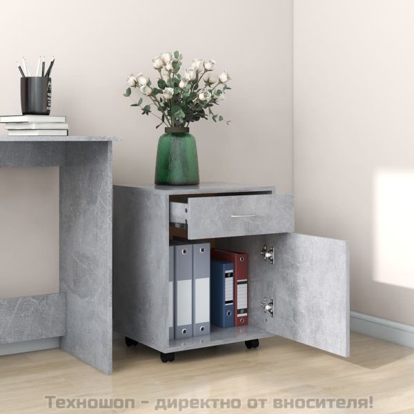 Шкаф на колелца, бетонно сиво, 45x38x54 см, инженерно дърво