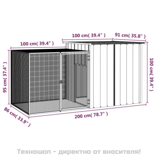 Клетка за пилета, антрацит, 200x91x100 см, поцинкована стомана