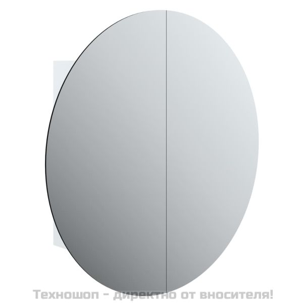 Шкаф за баня с кръгло огледало и LED, бял, 54x54x17,5 см
