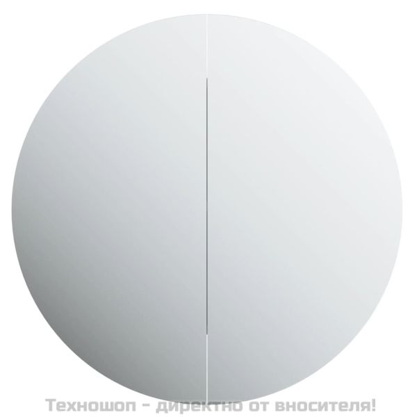 Шкаф за баня с кръгло огледало и LED, черен, 47x47x17,5 см