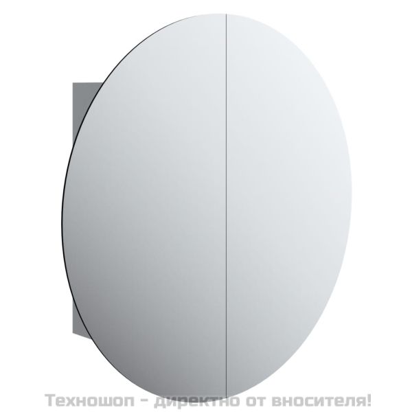 Шкаф за баня с кръгло огледало и LED, сив, 54x54x17,5 см