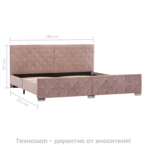 Рамка за легло, розова, кадифе, 180x200 см