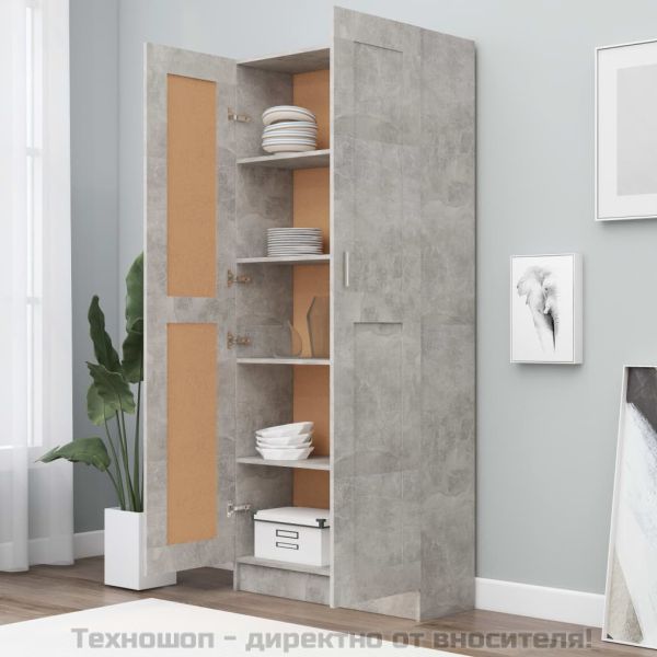 Шкаф за книги, бетонно сив, 82,5x30,5x185,5 см, инженерно дърво