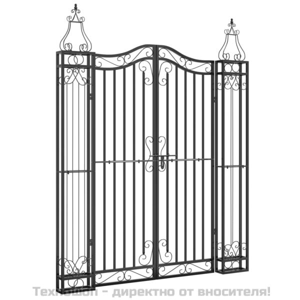 Градинска порта черна 121x8x150 см ковано желязо