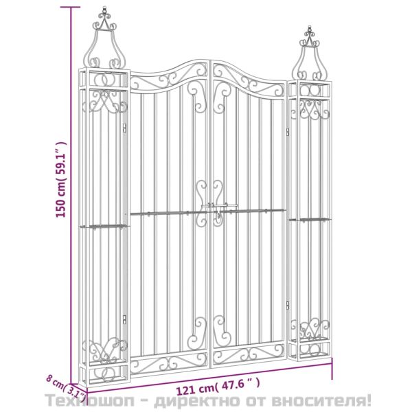 Градинска порта черна 121x8x150 см ковано желязо