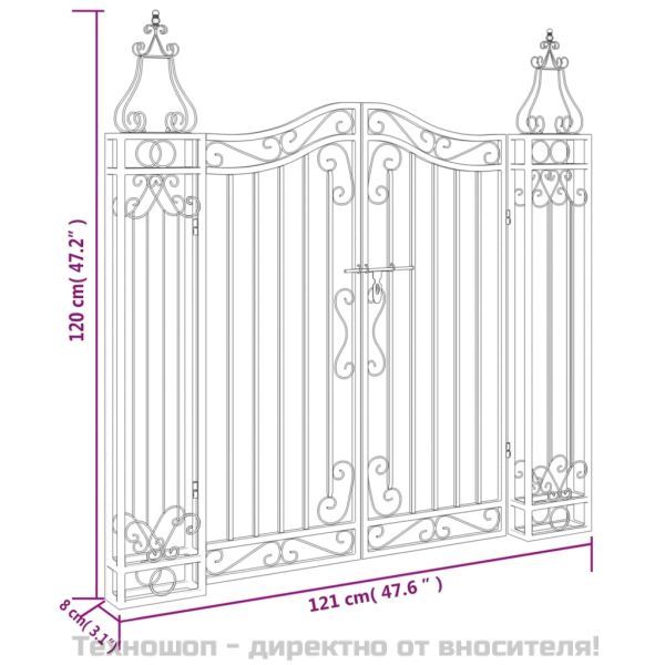 Градинска порта черна 121x8x120 см ковано желязо