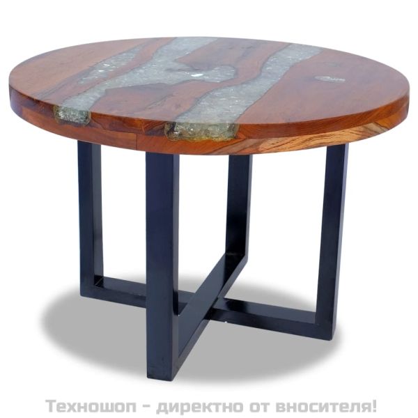 Маса за кафе, солидно тиково дърво и смола, 60 см