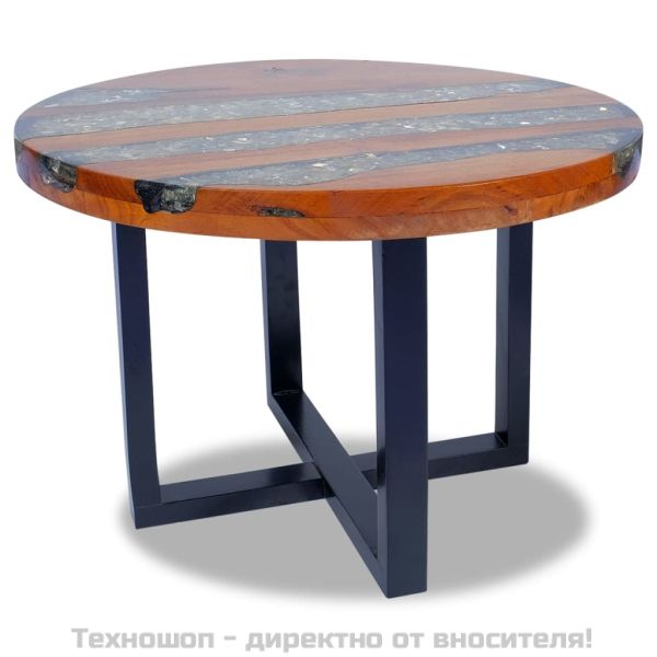 Маса за кафе, солидно тиково дърво и смола, 60 см