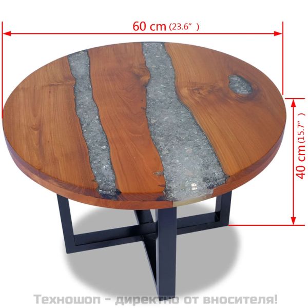 Маса за кафе, солидно тиково дърво и смола, 60 см