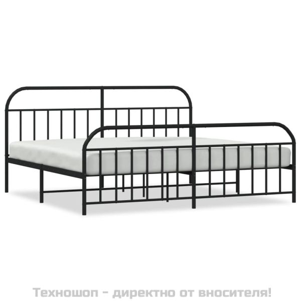 Метална рамка за легло с горна и долна табла, черна, 193x203 см