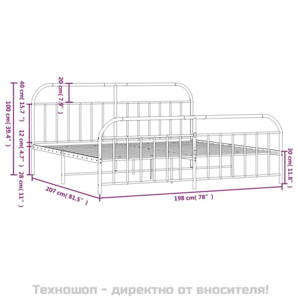 Метална рамка за легло с горна и долна табла, черна, 193x203 см