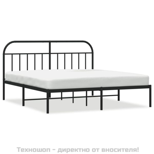 Метална рамка за легло с горна табла, черна, 183x213 см