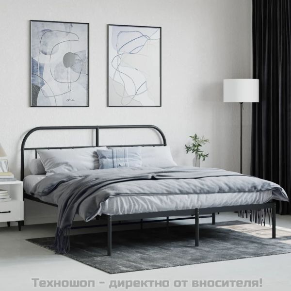 Метална рамка за легло с горна табла, черна, 183x213 см