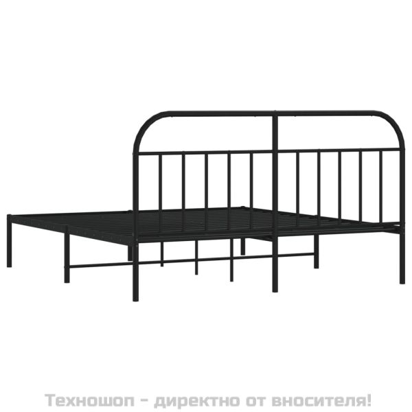 Метална рамка за легло с горна табла, черна, 183x213 см