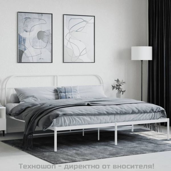 Метална рамка за легло с горна табла, черна, 193x203 см