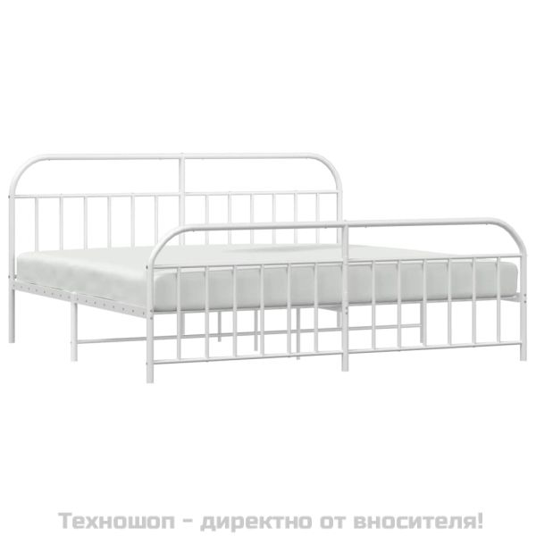 Метална рамка за легло с горна и долна табла, бяла, 193x203 см