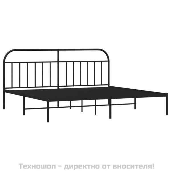 Метална рамка за легло с горна табла, черна, 193x203 см