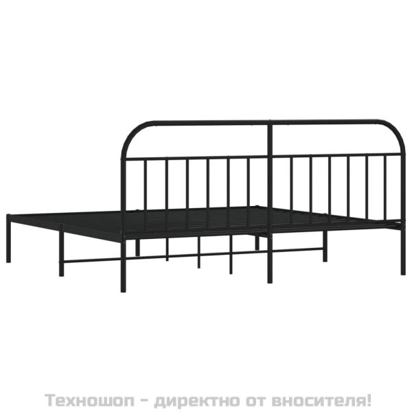 Метална рамка за легло с горна табла, черна, 193x203 см