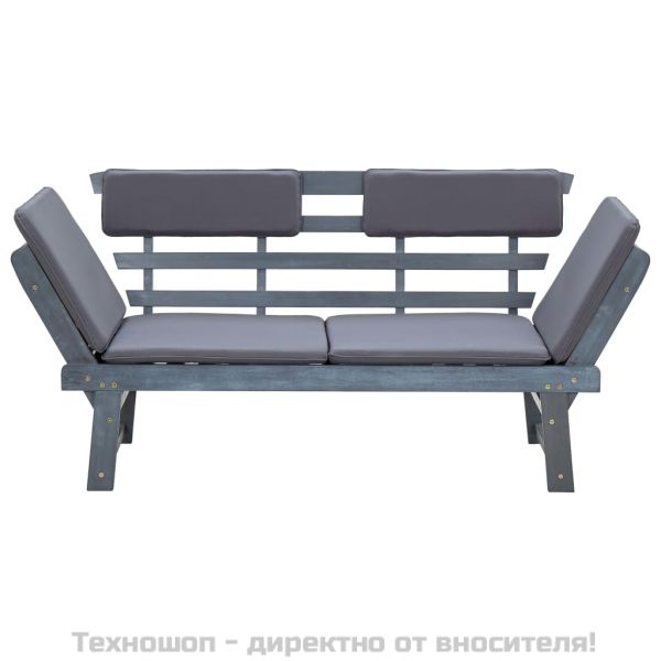Градинска пейка с възглавници 2-в-1, 190 см, сива, акация масив