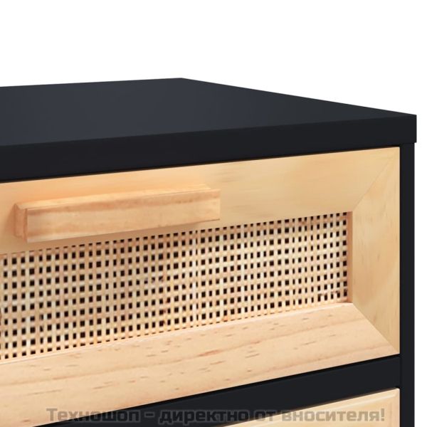 Нощни шкафчета, 2 бр, черни, бор масив и естествен ратан