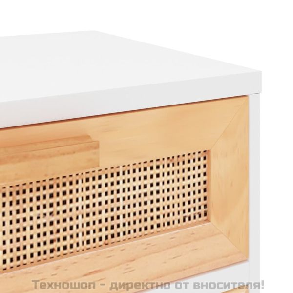 Нощни шкафчета, 2 бр, бели, бор масив и естествен ратан