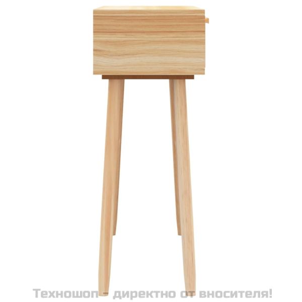 Конзолна маса, кафява, 80x30x75 см, бор масив и естествен ратан