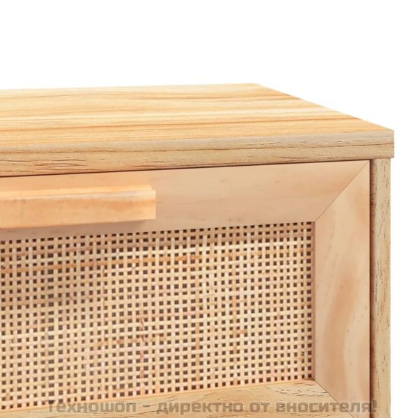 Конзолна маса, кафява, 80x30x75 см, бор масив и естествен ратан