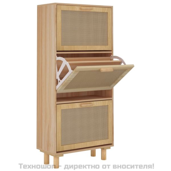 Шкаф за обувки кафяв 52x25x115 см инженерно дърво и ратан