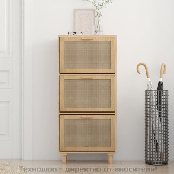 Шкаф за обувки кафяв 52x25x115 см инженерно дърво и ратан