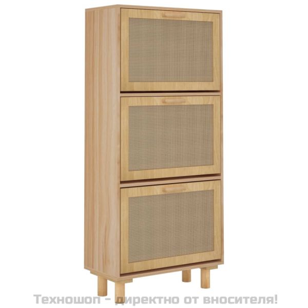 Шкаф за обувки кафяв 52x25x115 см инженерно дърво и ратан