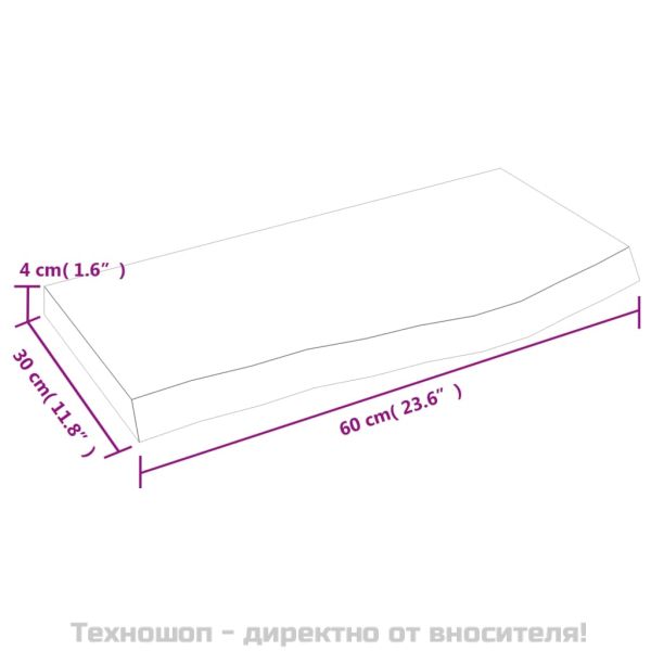 Стенен рафт тъмнокафяв 60x30x(2-4) см обработен масивен дъб
