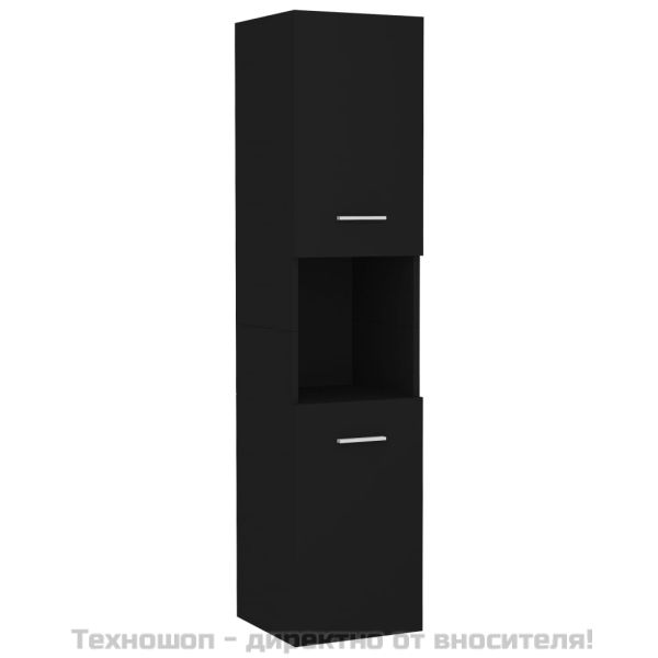 Шкаф за баня, черен, 30x30x130 см, инженерно дърво
