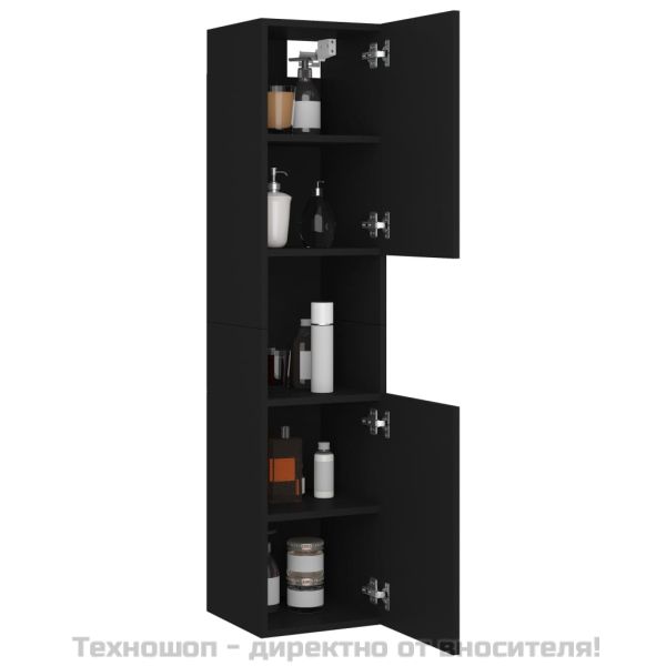 Шкаф за баня, черен, 30x30x130 см, инженерно дърво