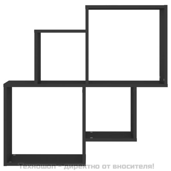 Стенен кубичен рафт, черен, 80x15x78,5 см, инженерно дърво