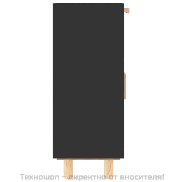 Сайдборд, черен, 60x30x75 см, бор масив и естествен ратан