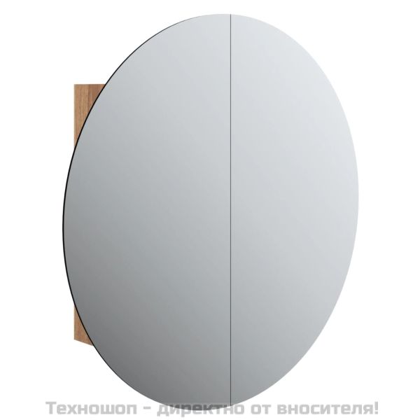 Шкаф за баня с кръгло огледало и LED, дъб, 54x54x17,5 см