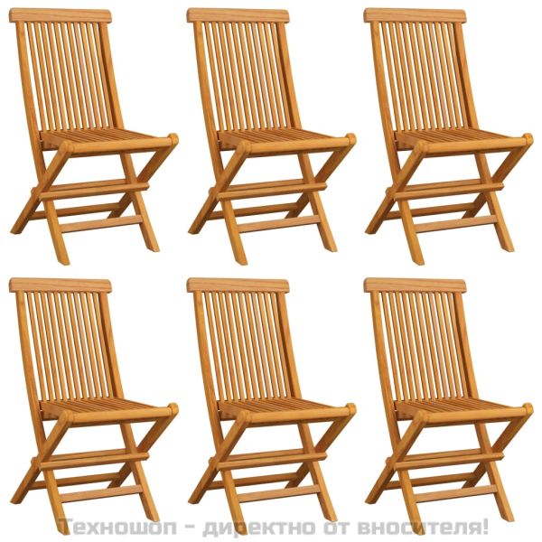 Градински столове с виненочервени възглавници 6 бр тик масив