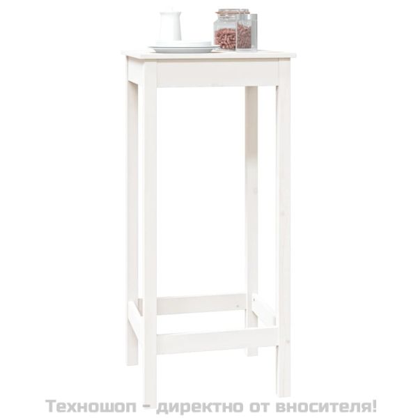 Бар маса, бяла, 50x50x110 см, борово дърво масив