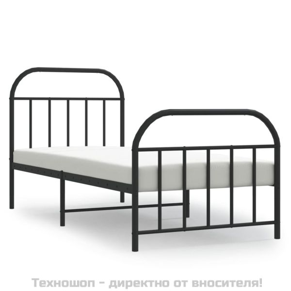 Метална рамка за легло с горна и долна табла, черна, 90x190 см