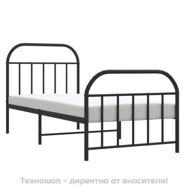 Метална рамка за легло с горна и долна табла, черна, 90x190 см