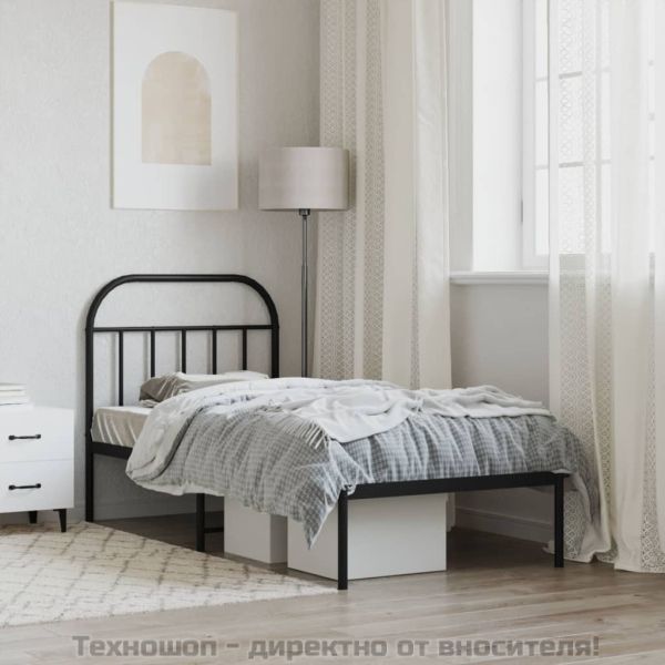 Метална рамка за легло с горна табла, черна, 90x190 см