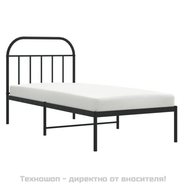 Метална рамка за легло с горна табла, черна, 90x200 см
