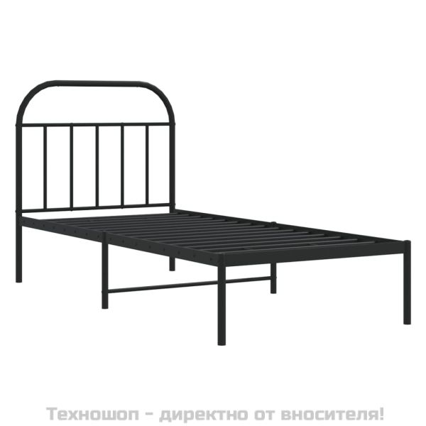 Метална рамка за легло с горна табла, черна, 90x200 см